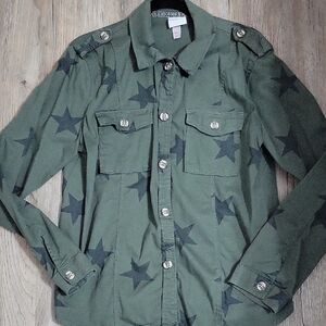Knox Rose Green Star Pattern Button Down Shirt